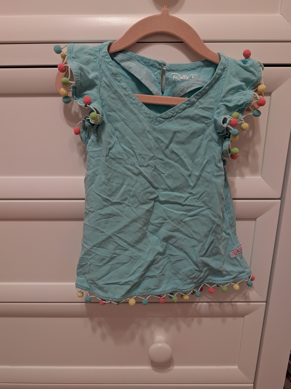 Ruffle Butts Baby Girls Aqua Pom Pom Cover Up 0-12 Months